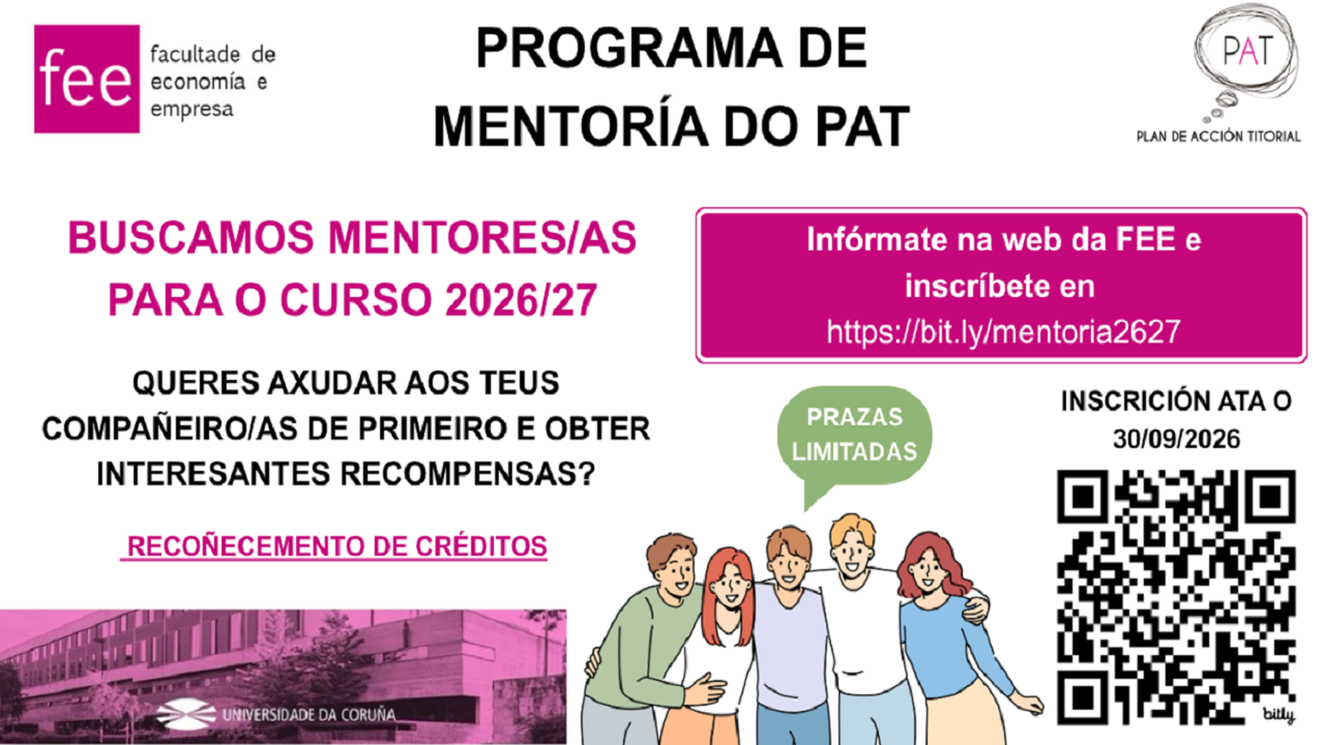 Buscamos mentores/as PAT para o curso 2026_2027, inscrición ata o 30 de setembro
