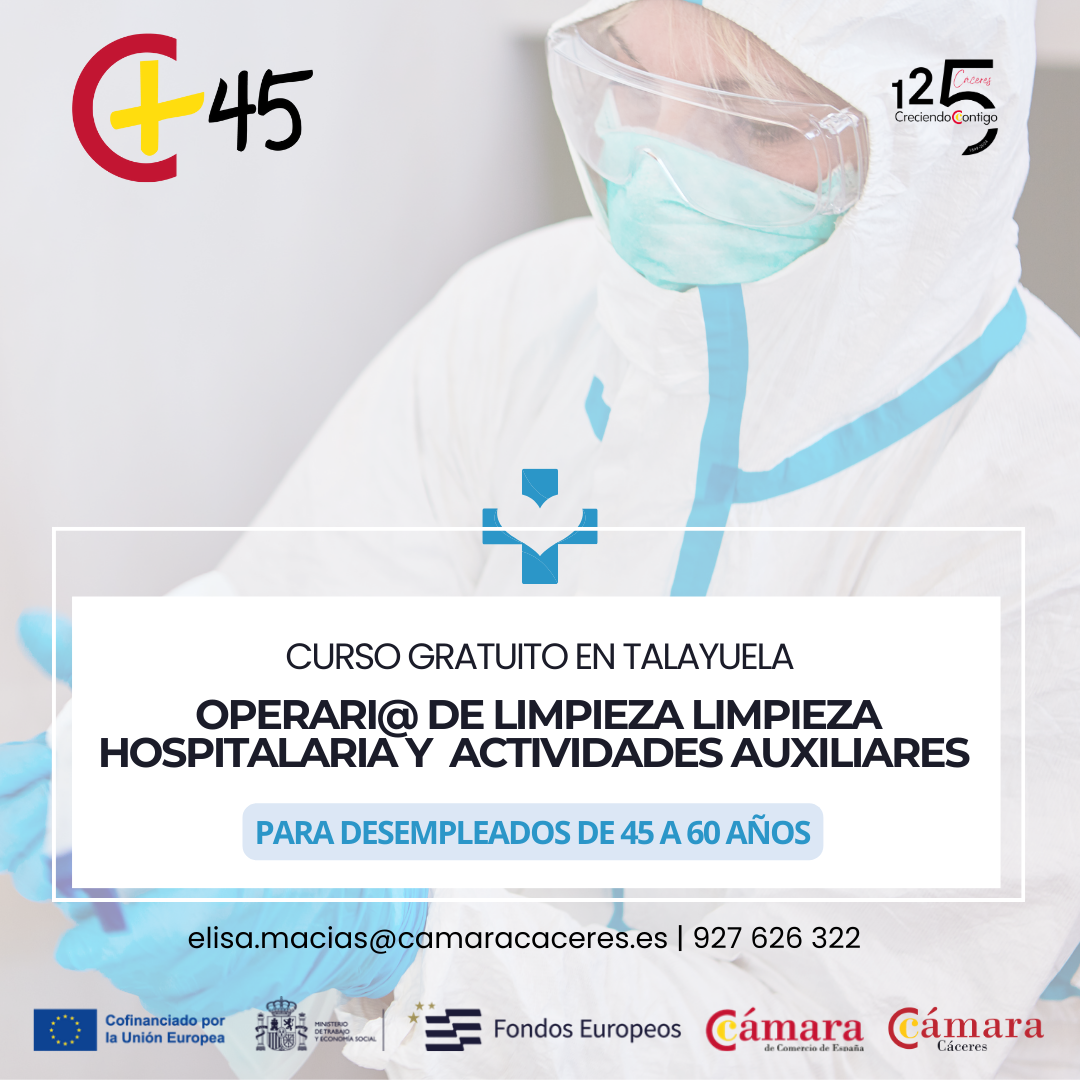 Operario de limpieza hospitalaria, actividades auxiliares de lavandería, seguridad en el manejo de la plataforma elevadora de personas 3A/AB y trabajos en altura