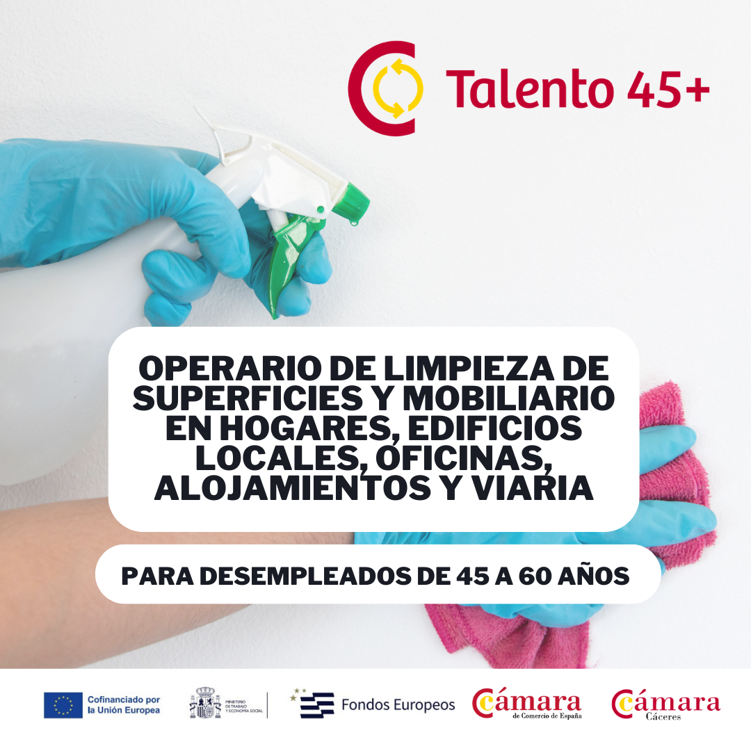 Operario de limpieza de superficies y mobiliario en hogares, edificios locales, oficinas, alojamientos y viaria