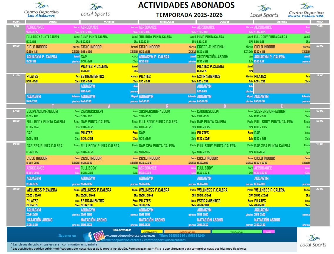 Horario Actividades Abonados