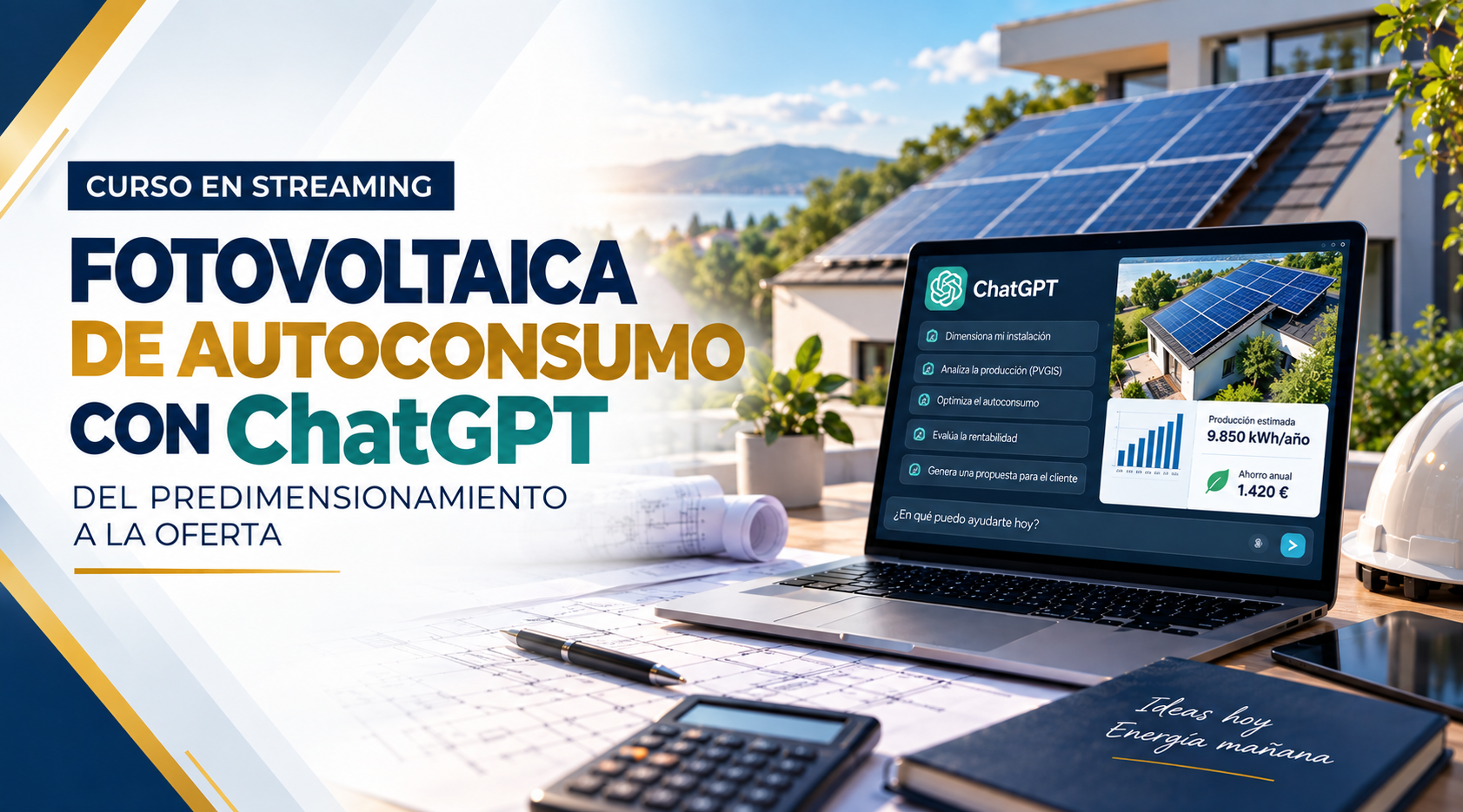 Curso en streaming fotovoltaica de autoconsumo con ChatGPT: del predimensionamiento a la oferta