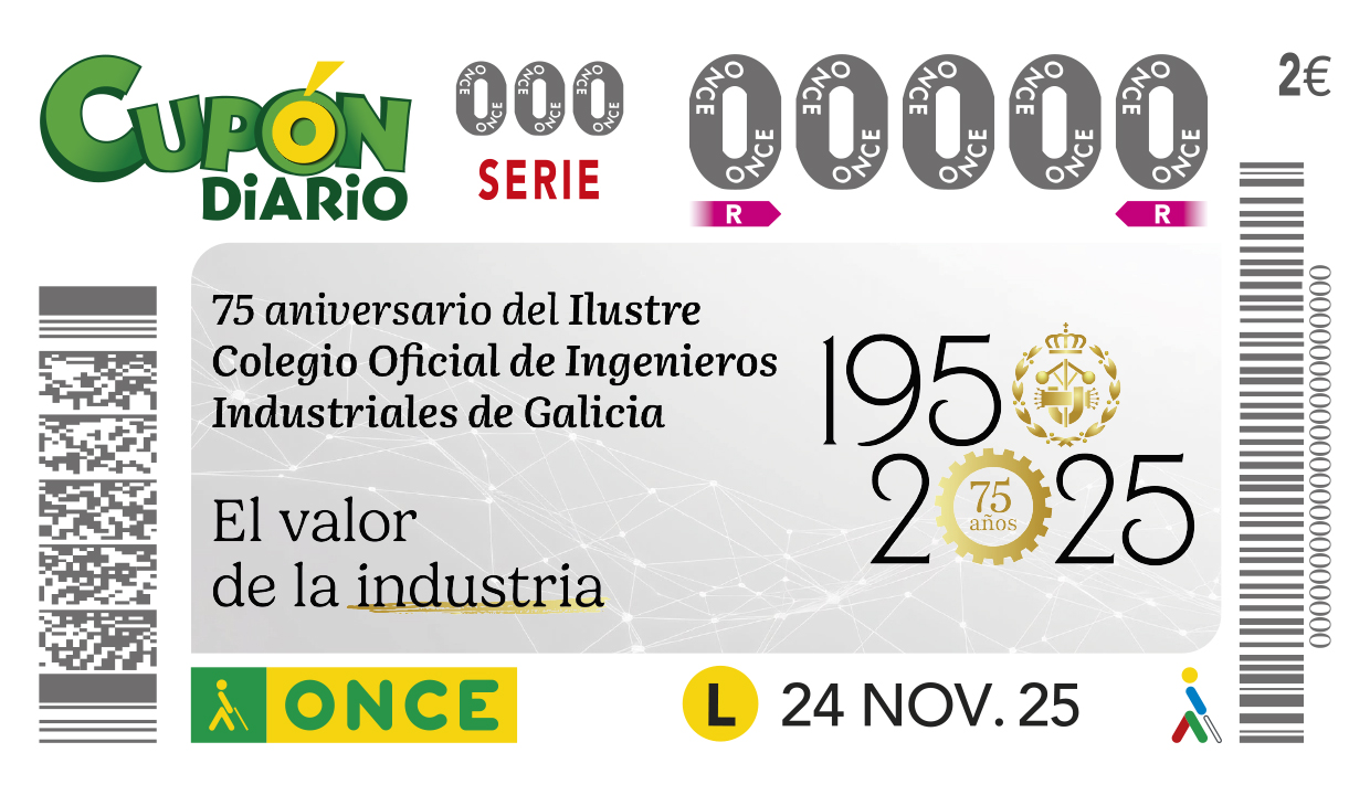 La ONCE presenta el cupón dedicado al 75 aniversario del Ilustre Colegio Oficial de Ingenieros Industriales de Galicia