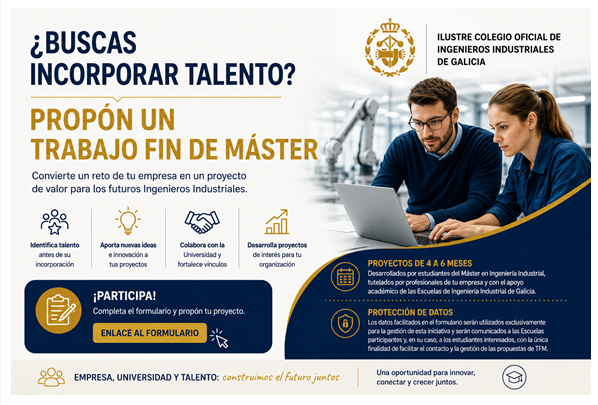 El Colegio lanza una iniciativa para conectar a las empresas gallegas con el talento del Máster en Ingeniería Industrial
